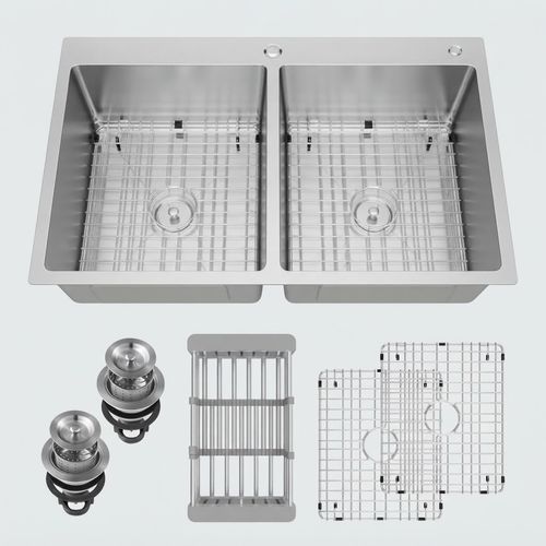 33" x 22" x 9" Drop-In Double Bowl Kitchen Sink